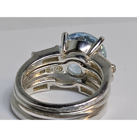 Vintage 925 Avon Blue Topaz & CZ Engagement Set SZ 4.75 - Picture 8 of 8